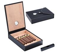 ZZlei2yu-12 Boite a Cigare Boîte à cigares de Voyage en Cuir, boîte à cigares Portable en Bois de cèdre for 6 cigares Marron Noir Portable Cave(Noir)