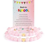 ZZLTAWS Mommy and Me - Bracelet pour premier jour d'école préscolaire - Bracelets assortis en perles et cœurs - Cadeau pour la rentrée scolaire - Rose clair
