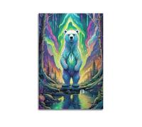 ZZLUUB Poster décoratif sur toile représentant un ours polaire aurore boréale et une image d'art moderne pour chambre à coucher (20 x 30 cm)