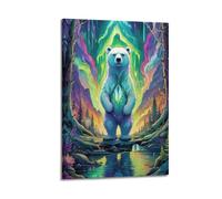 ZZLUUB Poster décoratif sur toile représentant un ours polaire aurore boréale et une image d'art moderne pour chambre à coucher (40 x 60 cm)