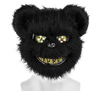 ZZOUFI Masque Halloween Horreur, Masque d'Ours en Peluche Sanglante, Masque Effrayant Halloween Realiste pour Adulte Enfant, Masque Qui Fait Peur, Masque d'Animal d'Terreur (Noir)