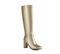 ZZQCCHL Bottes Longues à Fermeture éclair latérale pour Femmes Automne/Hiver Cuir Verni Talon Bloc Bottes mi-Mollet Extensibles Bottes à Talons Hauts,d'or,41 EU