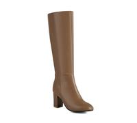 ZZQCCHL Bottes Longues à Fermeture éclair latérale pour Femmes Automne/Hiver Cuir Verni Talon Bloc Bottes mi-Mollet Extensibles Bottes à Talons Hauts,Marron,44 EU