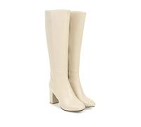 ZZQCCHL Bottes Longues à Fermeture éclair latérale pour Femmes Automne/Hiver Cuir Verni Talon Bloc Bottes mi-Mollet Extensibles Bottes à Talons Hauts,Blanc,37 EU