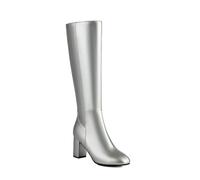 ZZQCCHL Bottes Longues à Fermeture éclair latérale pour Femmes Automne/Hiver Cuir Verni Talon Bloc Bottes mi-Mollet Extensibles Bottes à Talons Hauts,Argent,48 EU