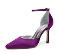 ZZQCCHL Chaussures de mariée en Satin à Bout Ouvert pour Femmes Strass Sangle de Cheville Talon Haut Mince idéal pour Les cérémonies de,Violet,42 EU