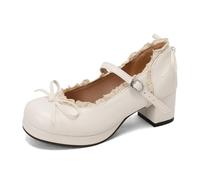 ZZQCCHL Femmes Bout Rond Plateforme Lolita Chaussures Kawaii Mary Jane Dentelle Pompes Cheville Sangle Cosplay Bottes compensées,Blanc,41 EU