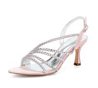 ZZQCCHL Sandales à Talons Aiguilles en Satin pour Femmes, Chaussures de Soirée à Doigts Ouverts avec Décoration en Strass pour Fête Soirée Bal,Rose,41 EU