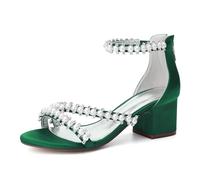 ZZQCCHL Sandales de Mariage en Satin pour Femmes avec Broderie de Perles, Bretelle de Cheville en Perles & Éclair - Élégantes Chaussures de,Vert,37 EU