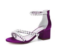 ZZQCCHL Sandales de Mariage en Satin pour Femmes avec Broderie de Perles, Bretelle de Cheville en Perles & Éclair - Élégantes Chaussures de,Violet,39 EU