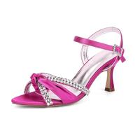 ZZQCCHL Sandales de Mariage en Satin pour Femmes avec Strass Scintillants Peep Toe Strappy Party Chaussures de mariée,Fuchsia,41 EU