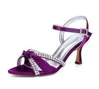 ZZQCCHL Sandales de Mariage en Satin pour Femmes avec Strass Scintillants Peep Toe Strappy Party Chaussures de mariée,Violet,40 EU