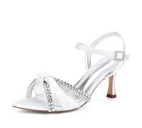 ZZQCCHL Sandales de Mariage en Satin pour Femmes avec Strass Scintillants Peep Toe Strappy Party Chaussures de mariée,Ivoire,39 EU