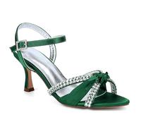 ZZQCCHL Sandales de Mariage en Satin pour Femmes avec Strass Scintillants Peep Toe Strappy Party Chaussures de mariée,Vert,39 EU