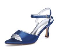 ZZQCCHL Sandales de mariée à Talon Aiguille en Satin pour Femmes, Sangle de Cheville Chaussures habillées à Bout pour Le Bal de soirée de fête de Mariage,Marine,40 EU