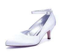 ZZQCCHL Talon Kitten De 6Cm, Bride Cheville, Bout Pointu, Escarpins Satin, Chaussures Femme De Soirée, Talons De Mariage,Blanc,40 EU