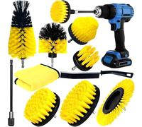 ZZQVIP 10 Pièces Brosse Perceuse, sans Fil, Électrique Brosse de Nettoyage, Outil de Brosse Perceuse Nettoyage Kit, Voitures, Pneus, Carrelages, Sols, Cuisines, Baignoires (Jaune)