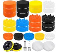 ZZQVIP 80mm Tampon de Polissage de Voiture, 32 PCS Kit Polissage Voiture, Pad Polissage Adaptateur de Perceuse et Tampons de Cire de Laine, Polissage et Cirage, Polish Voiture