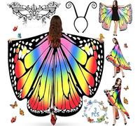 ZZQVIP Ailes de Papillon Adulte, Déguisement Papillon Adulte Châle, Ailes Papillon d'Écharpe Femme avec Bandeau et Masque en Dentelle pour Carnaval, Déguisement, Soirée à Thème, Soirée Halloween