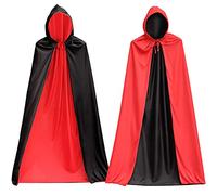 ZZQVIP Cape Halloween Réversible Noir et Rouge avec Capuche 150 cm - Cape Longue pour Adultes Homme & Femme - Costume Halloween Adulte, Déguisement Vampire, Sorcière, Cosplay, Carnaval