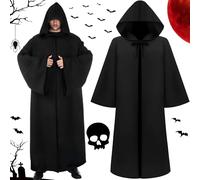 ZZQVIP Cape Noire avec Capuche pour Adulte - Déguisement Halloween Homme/Femme, Costume Fantôme et Scream, Idéal pour Fêtes, Cosplay, Carnaval et Soirées à Thème, Taille 175-185 cm