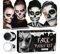 ZZQVIP Kit de Maquillage Halloween Noir et Blanc, Peinture Visage pour Enfant et Adulte, Fond de Teint Blanc et Noir avec Pinceaux, Maquillage Enfant pour Vampire, Zombie et Squelette