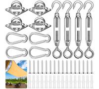 ZZQVIP Kit Fixation Voile d'Ombrage 44 PCS, M6 Acier Inoxydable avec 4 Tendeurs 4 Mousquetons 4 Plaques Murales 16 Vis et 16 Chevilles, pour Toile Carrée Rectangulaire et Triangulaire