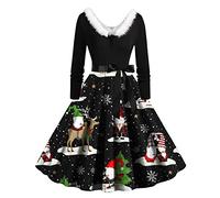ZZSEAI Robe Noël Femme Chic,Robe de soirée de Noël Col Robe légère de Noël à Manches Longues Noël Robe Bonhomme de Neige Christmas Dress for Women 2024 2025 Robe Noel Femme