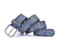 ZZSRJ Ceinture à rivets tendance pour femme - Style rock - Ceinture pour homme - Cuir à paillettes - Boucle en métal - Rivets métalliques larges (longueur de la ceinture : 90, couleur : bleu)
