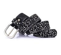 ZZSRJ Ceinture à rivets tendance pour femme - Style rock - Ceinture pour homme - Cuir à paillettes - Boucle en métal - Rivets métalliques larges (longueur de la ceinture : 95 cm, couleur : noir)