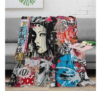 ZZSSSM Graffiti Japonais Couverture en Flanelle Couverture Polaire Moelleuse Douce Et Chaude Imprimé 3D Couverture De Canapé pour Adolescents Et Adultes 40x50inch(100x130cm)