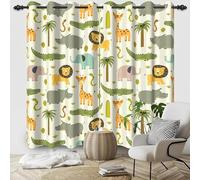 ZZTBQ 3D Imprimé Thème Animal De La Forêt De Dessin Animé 2 Pièces Rideaux Occultants Enfant Animaux de la Jungle Rideau Occultant Opaque à Oeillets Lion éLéPhant Girafe Animaux Sauvages 100x140cm