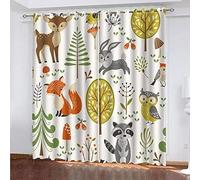 ZZTBQ Animaux de la forêt Lot de 2 Rideaux Occultants, Dessin Animé Animaux Rideau Thermique Isolant Anti Froid, 140x240, Rideau Occultant avec Œillets Rideau Fenetre