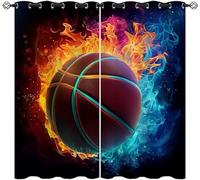 ZZTBQ Basketball décoration Sport thème 2 Pièces Rideaux Occultants Enfant 3D Ball Match Basketball Rideau Occultant Opaque à Oeillets 100x140cm pour Chambre d'enfant et Salon