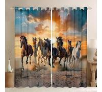 ZZTBQ Cadeau Cheval Occultant Rideaux 2 Pièces Salon Rideau oeillet Cheval Chevaux Rideau Occultant Opaque à Oeillets thème des Animaux 220x215cm pour Chambre d'enfant et Salon