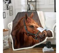 ZZTBQ Cheval Brun Couverture en Polaire pour Adultes Chevaux Sherpa Couverture Plaid Polaire 2 Personne 150 x 200 cm Cadeau Fille Cheval Couverture Polaire Double Face