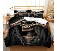 ZZTBQ crâne Gothique Housse de Couette 1 Personne Lit Enfant 90x190 cm Gothique Tête de Mort Enfant Parure de lit 1 Personne 90 x 190 cm Halloween Skull Geste d'amour 2 Piece Ensembles Microfibre