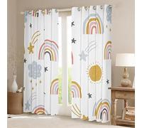 ZZTBQ Dessin animé Arc-en-Ciel 2 Pièces Rideau Occultants pour Chambre d'enfant Arc-en-Ciel Soleil Étoile Rideau Occultant Opaque à Oeillets 140x160cm pour Chambre d'enfant et Salon
