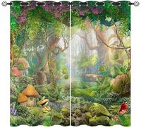ZZTBQ Dessin Animé ForêT 2 Pièces Rideaux Occultants Enfant Champignon Rideau Occultant Opaque à Oeillets Cabane dans Les Arbres 100x140cm pour Chambre d'enfant et Salon