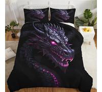 ZZTBQ Dragon Housse de Couette 200x200 Dragons Imprimé Parure de lit Adulte 2 Personnes en Microfibre Noir Violet Housses de Couettes avec Fermeture Éclair et 2 Taies d'oreiller 65x65 cm