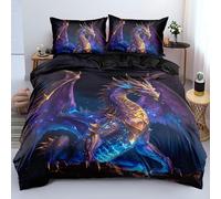 ZZTBQ Dragons Violet Housse de Couette 200x200 cm avec 2 Taies d'oreiller 65x65 cm Dragon Bleu Noir - Parure de Lit 200 x 200 cm - Voie lactée Ensembles de Housses de Couette en Microfibre