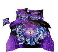 ZZTBQ Dreamcatcher Violet Housse de Couette pour Chambre d'enfant 1 Personne 90x190/65x65 (2 Piece) Lit Enfant Bohême Attrape-rêves en Plumes Imprimé Parure de lit pour Lit Enfant