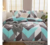 ZZTBQ Floral Fleurs Bedding Housse de Couette 90x190 cm Style géométrique Moderne Nordique 3 Pièces Housse de Couette 90x190 cm Parure de lit 90 x 190 cm Cyan, Gris foncé, Gris Clair et Blanc