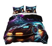 ZZTBQ Foudre Tonnerre Et éClairs Voiture de Sport Housse de Couette 1 Personne Lit Enfant 90x190 cm Voiture de Course Enfant Parure de lit 1 Personne 90 x 190 cm Voiture De Course Et Loup 2 Piece
