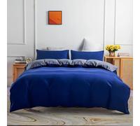 ZZTBQ Housse de Couette 280x240 cm 2 Personne, Housse de Couette Bleu Marine Microfibre, Parure de Lit Adulte réversible Gris Clair Fermeture éclair avec 2 Taie d'oreiller -KP41