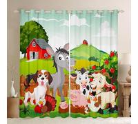 ZZTBQ Imprimée Animaux de La Ferme 2 Pièces Rideau Occultants pour Chambre d'enfant Animaux De Dessin Animé Animaux Kawaii Rideau Occultant Opaque à Oeillets Chien âNe Cochon Vache LaitièRe 140x160cm