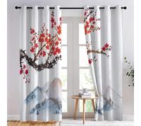 ZZTBQ Japonais Lot de 2 Rideaux Occultants, Imprimée Mont Fuji Fleur de Cerisier Rideau Thermique Isolant Anti Froid, 140x240, Rideau Occultant avec Œillets Rideau Fenetre