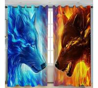 ZZTBQ Motif Loup Lot de 2 Rideaux Occultants, 3D Animaux Imprimé Rideau Thermique Isolant Anti Froid, 140x240, Rideau Occultant avec Œillets Rideau Fenetre