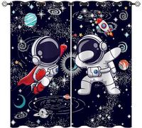ZZTBQ Motifs fusées spatiales/planètes 2 Pièces Rideaux Occultants Enfant Bleu Espace, d’Astronaute Fusées et Planètes Rideau Occultant Opaque à Oeillets 100x140cm pour Chambre d'enfant et Salon