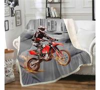 ZZTBQ Moto Cross Couverture en Polaire pour Adolescent Motocross Cavalier Sherpa Couverture Plaid Polaire 1 Personne 130 x 150 cm Motocross Rider Couverture Polaire Double Face